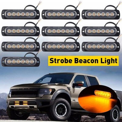 10PCS Surface Flush Grille Strobe Mount Lights Amber Yellow Warning Hazard Kit