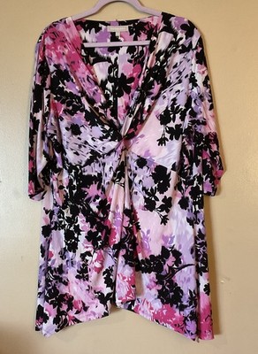 Anthology Women's Plus 22 Multicolor Floral V-Neck Tunic Blouse 3/4 Slv