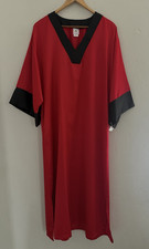 Natori Caftan Night Gown Lounge Dress Sz Medium Satin Red Black Pockets NEW