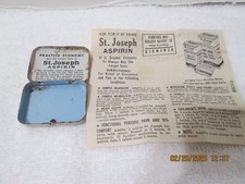Vtg Pocket size ST JOSEPH ASPIRIN Tablets TIN  Plough 12 Cents/plus directions