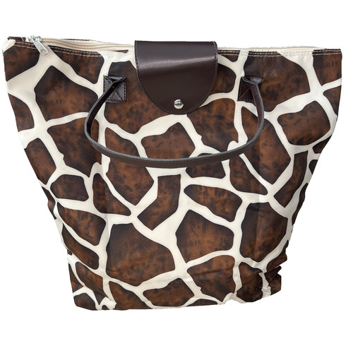 Foldable Collapsible Vinyl Tote Bag Giraffe Print Water Resistant Shopping Bag