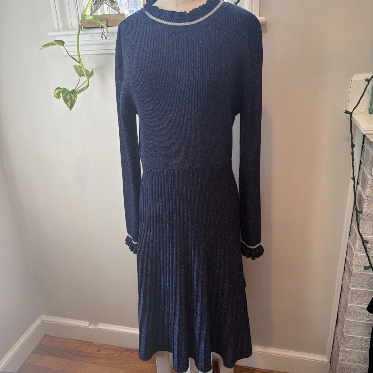 Robe Longueur Genoux Nanette Lepore En Soie Bleue - Taille 4, Franges Tressées, Sans Manches, Neuve Avec étiquettes