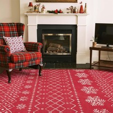 Snowflake Christmas Rug 5x7 for Living Room Washable Christmas Bedroom Rug Re...