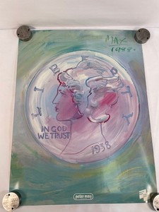 Vintage Poster Peter Max 1988 "March of Dimes" Liberty Head Dime Coin