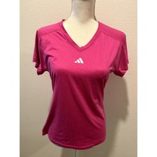 adidas Women's Train Essentials Minimal Branding V-Neck T-Shirt Pink Size Medium