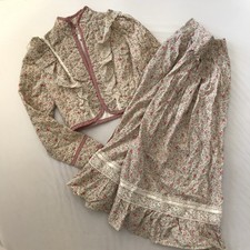 70's Vintage Gunne Sax Gunnies Set Jacket Pink Prairie Midi Skirt 7 XS Floral