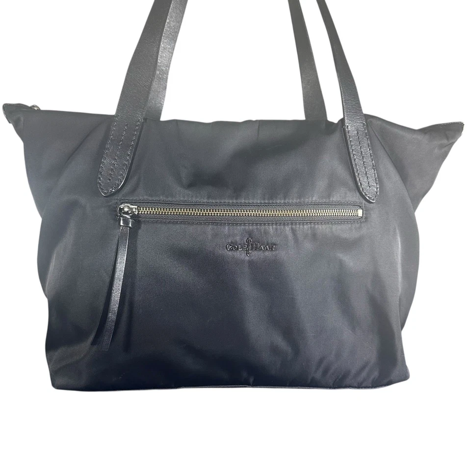 Bolso de Mano Cole Haan Negro Nylon Cuero Borde Cremallera Superior Bolso de Hombro Cartera de Viaje Foto 2 de 4