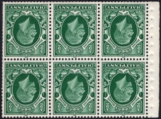 GB: 1934 ½d Booklet Pane INV WMK Small Format Perf I Sg Spec NB21a UM Cat £125