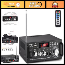 300W Wireless Bluetooth 5.0 Stereo Audio Amplifier, 2 Channel Receiver, USB/SD/M