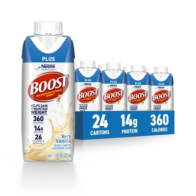 BOOST Plus Nutritional Drink, Very Vanilla, 8 fl oz 8 Fl Oz (Pack of 24)