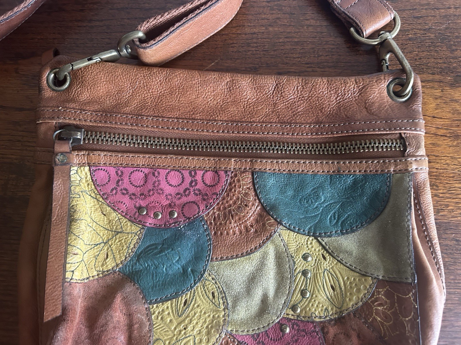 Fossil Multi Color Patchwork Leather Boho Hippie … - image 4