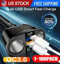Dual USB Car Cigarette Lighter Socket Splitter Power Adapter Charger Outlet lot