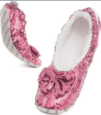 Snoozies Ballerina Bling Metallic Shine Women Slippers Sequin Socks with Gripp