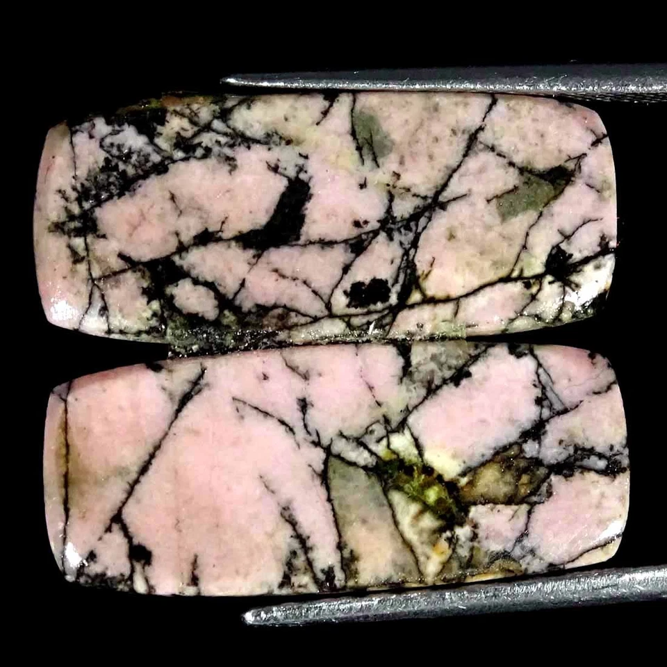 24.5Cts Natural Rhodonite Cushion Pair Cabochon Loose Gemstone 10x23x3mm - Image 2 of 4