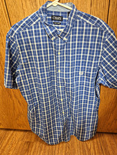 Chaps Easy Care Men's XL Regular Blue/White Plaid Short Sleeve Button-Down