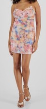 Guess Women's Pink Sequins Printed Ruched V-Neck Sleeveless Dress Size 0