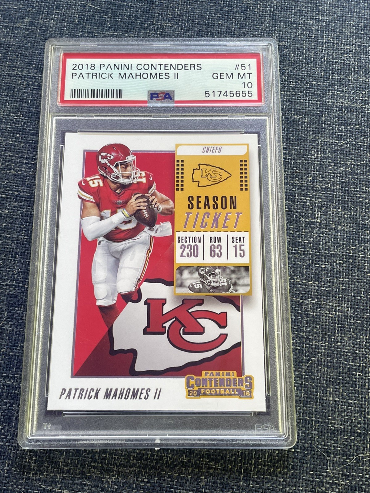 Panini 2018 Contenders Patrick Mahomes II Season Ticket #51 PSA 10 Chiefs view 1