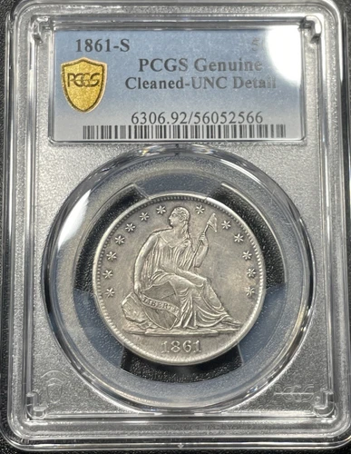 1861 S Seated Liberty Half Dollar 50c PCGS UNC Details