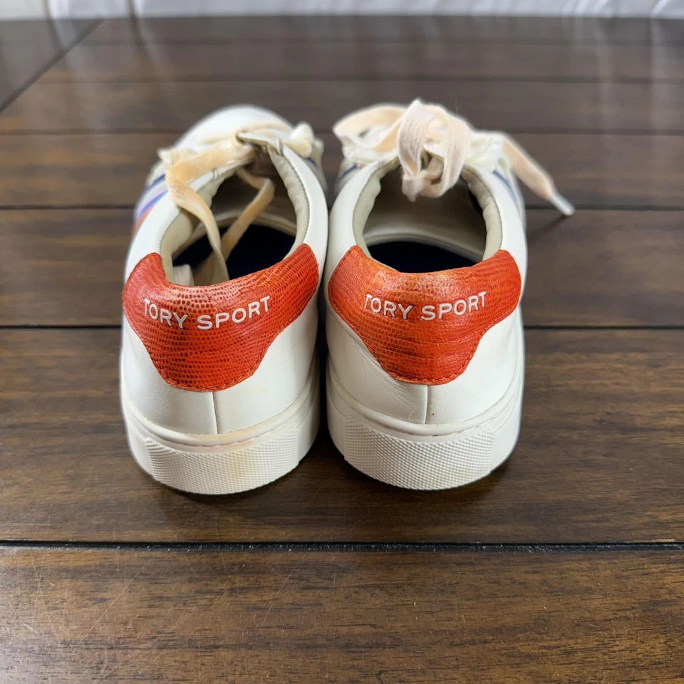 Zapatos deportivos Tory para mujer talla 7,5 blancos arco iris rayas cuero zapatillas con cordones Foto 3 de 4