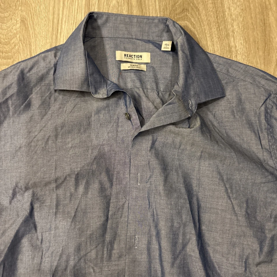 Hombre Azul Manga Larga, Kenneth Cole Reaction Slim Fit 16 1/2 34,35 Indonesia Foto 2 de 4