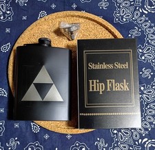 zelda TRIFORCE FIASCHETTA GRAFICA nuova 8 oz NERA con imbuto acciaio inox NINTENDO