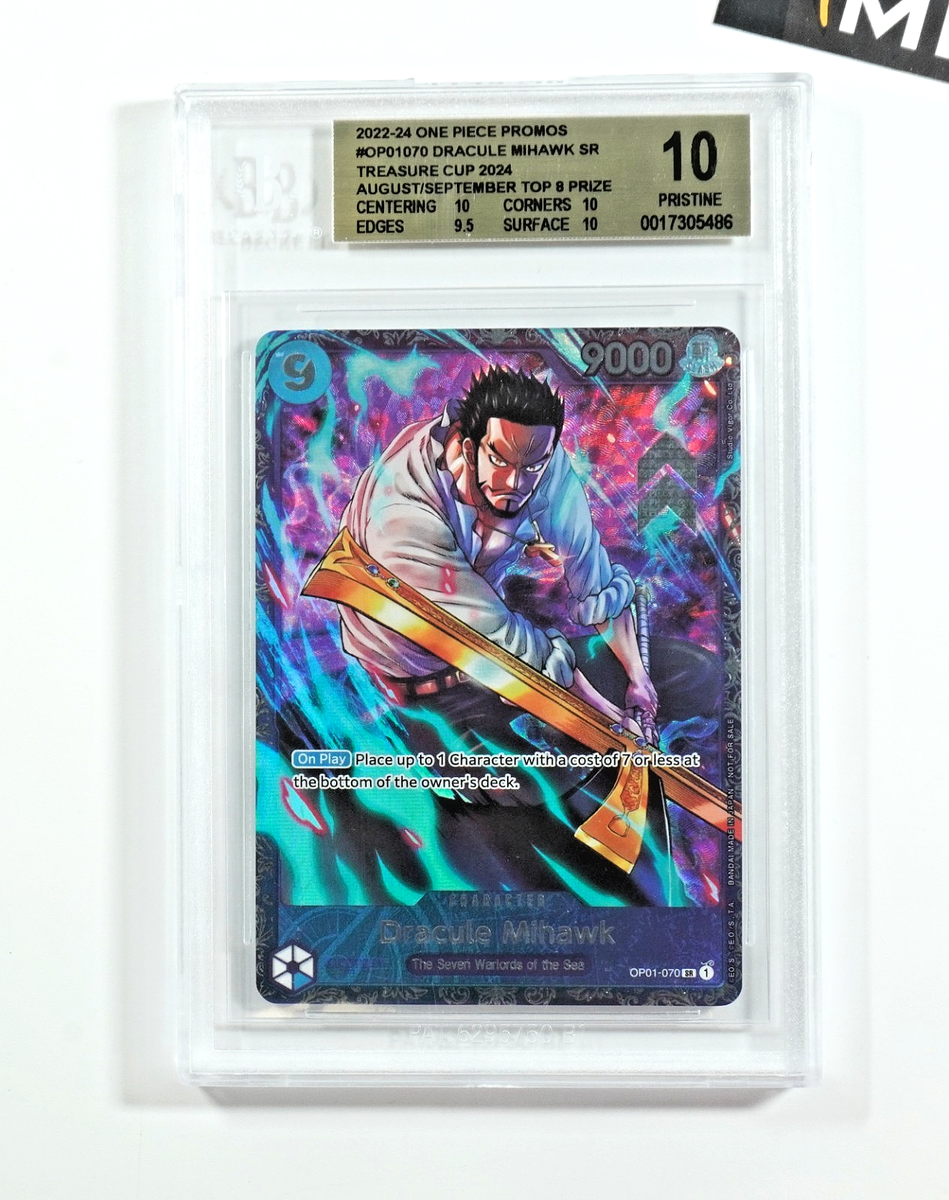 One Piece BGS 10 Dracule Mihawk #OP01-070 Top 8 Prize English SLAB