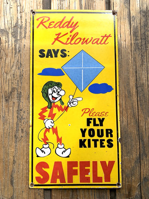 VINTAGE 16x8: REDDY KILOWATT ELECTRIC POWER COMPANY GASOLINE OIL STATION SIGN