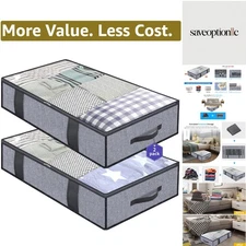 Foldable Underbed Bags 2 Pack - Blankets Clothes Comforters Storage Bag Breat...