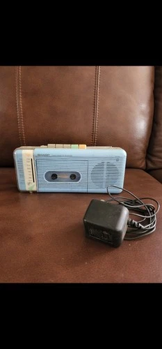 Vintage 80s Sharp AM/FM Radio Cassette Recorder QT-5 Boombox Light Blue