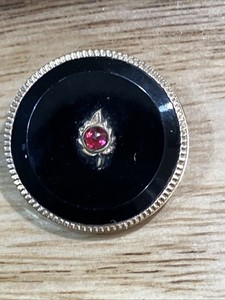Antique Gold Filled Black Onyx & Garnet Mourning Brooch Pin 1” From Estate