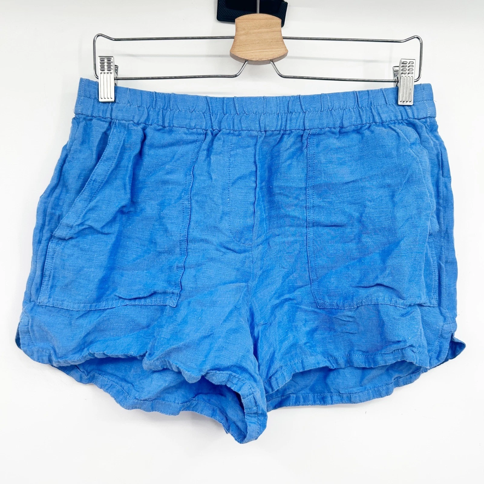 J. Crew Womens Blue Linen Cupro Coastal Summer Relaxed Patch Pocket Shorts M