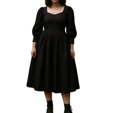 Vintage Laura Ashley Silk Midi Dress Puff Sleeve Black SZ 8 Whimsygoth Fairycore