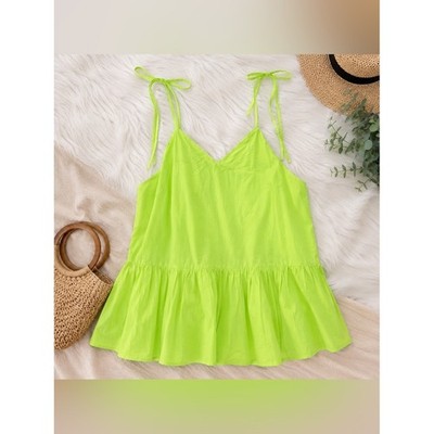 Showpo Quira Lime Green Tie Strap Tiered Mini Dress Cotton NWT US 10