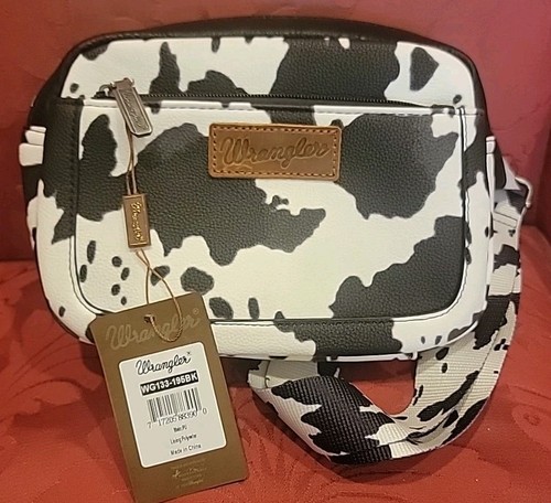 NWT Wrangler Cow Print Crossbody / Sling Bag - White w Black, Adjustable Strap - Picture 8 of 8