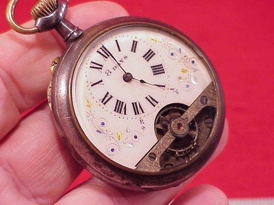 #3 50MM Antique 8-day Pocket Watch GOOD BALANCE DEPOSE GUN METAL