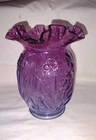 Vintage Fenton Purple To Cranberry Ombré Mulberry Glass Daffodil Ruffled Vase 8"