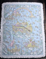 Precious Moments Baby Lightweight Double Sided Ruffle Quilt Blanket Noah  s Ark