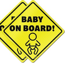 Reflective Magnetic Car Sign for Bumper - 5.5" x 5.5" Baby in Car Safety Sticker