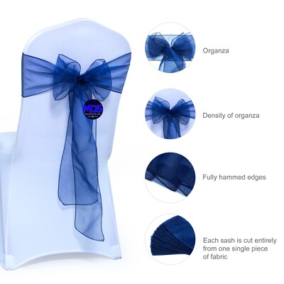 100 Navy Blue Organza Chair Sashes Bows for Wedding Party Event Decor, Free Ship