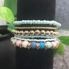 7 PC Handmade Bohemian Beaded Stackable Stretch Bracelet Set New B1961