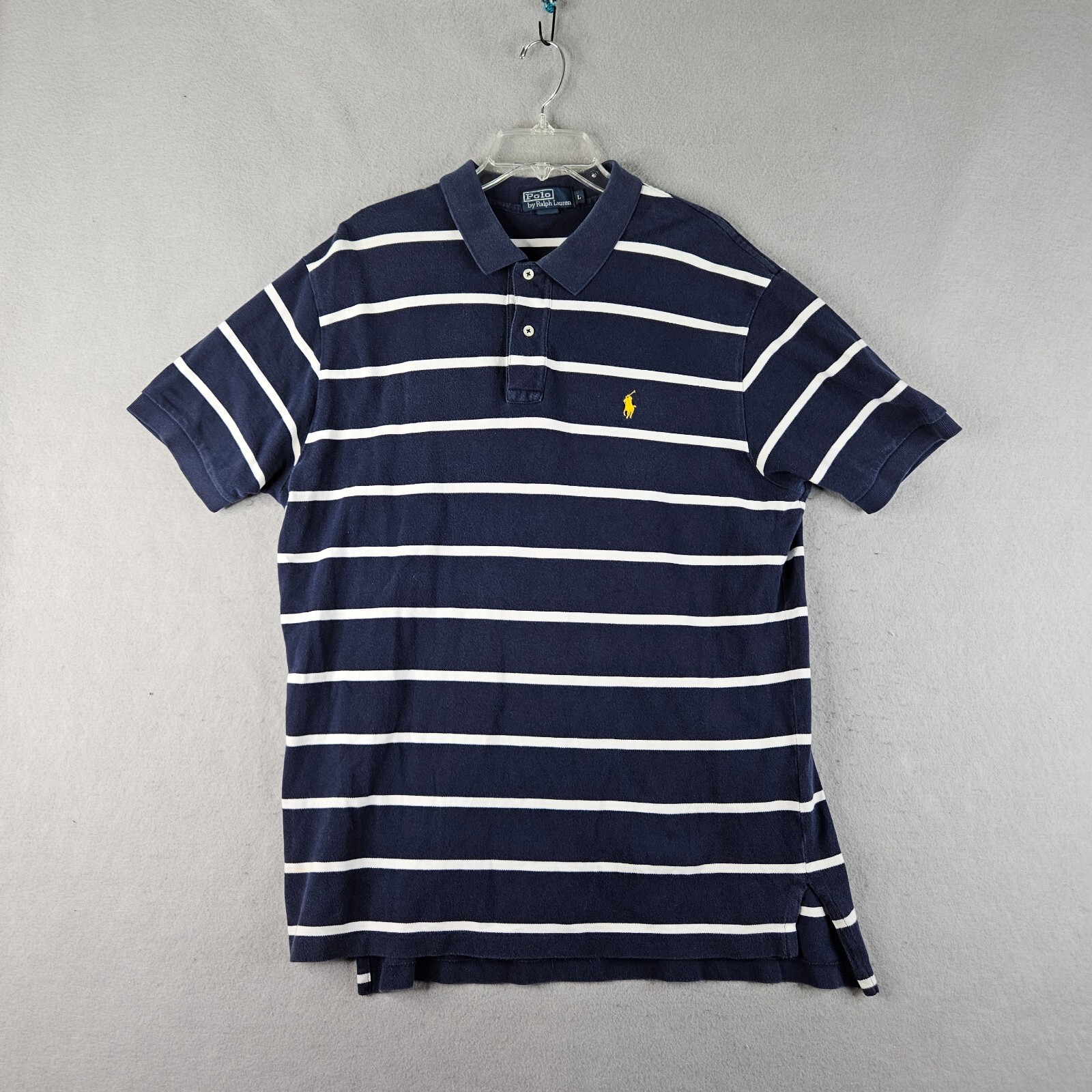 Polo by Ralph Lauren Golf Camicia Uomo Grande Blu Righe Basic Giallo Pony