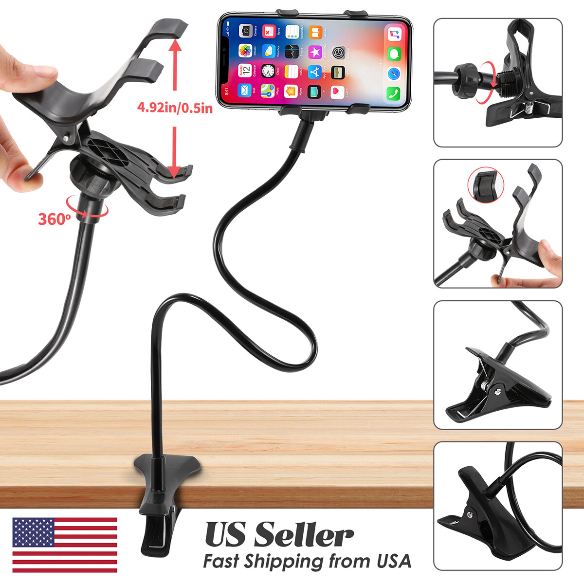 Soporte Clip Para Teléfono Celular Abrazadera Cuello De Cisne Universal Flexible