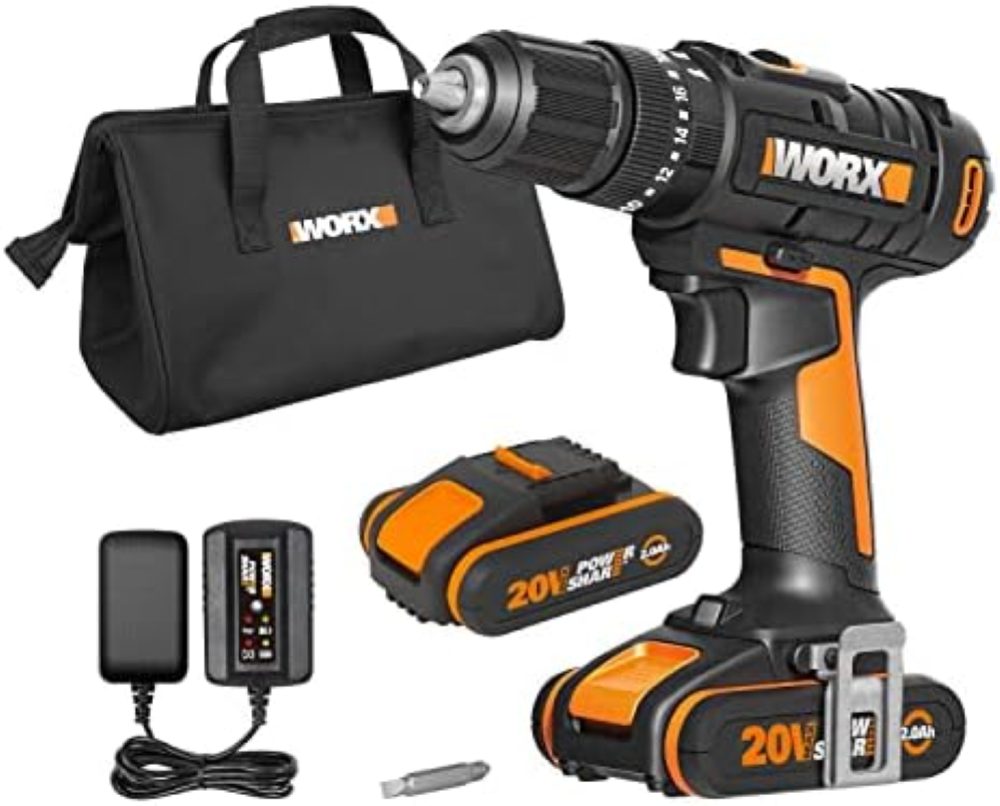WORX WX370.1 - Trapano avvitatore a percussione a batteria, 20 V, 50 Nm, 2 marce