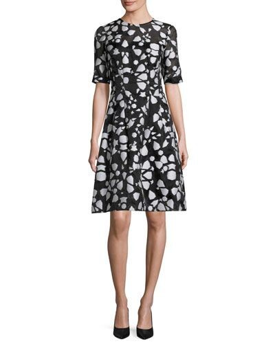 Lela Rose Orange Black Abstract Print Holy Elbow Sleeve Dress Size 0 NEW - Picture 3 of 5