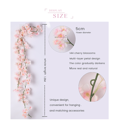 2 Stück Künstliche Kirschblüte Gefälschte Seide Blume Hängende Rebe Sakura Party Dekor - Bild 6 von 28