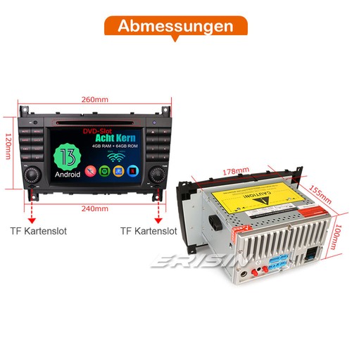 Android 13 DAB+ Autoradio CarPlay 8-Kern 64GB Navi Mercedes C/G/CLC Klasse W203 - Bild 21 von 24