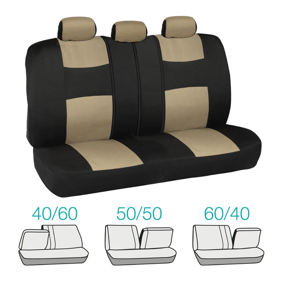 Fundas de asiento de coche para Nissan Sentra 2 tonos beige y negro con banco dividido Foto 3 de 4