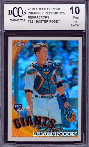 2010 Topps Chrome Wrapper Redempt. Refractor Buster Posey Rookie Graded BCCG 10