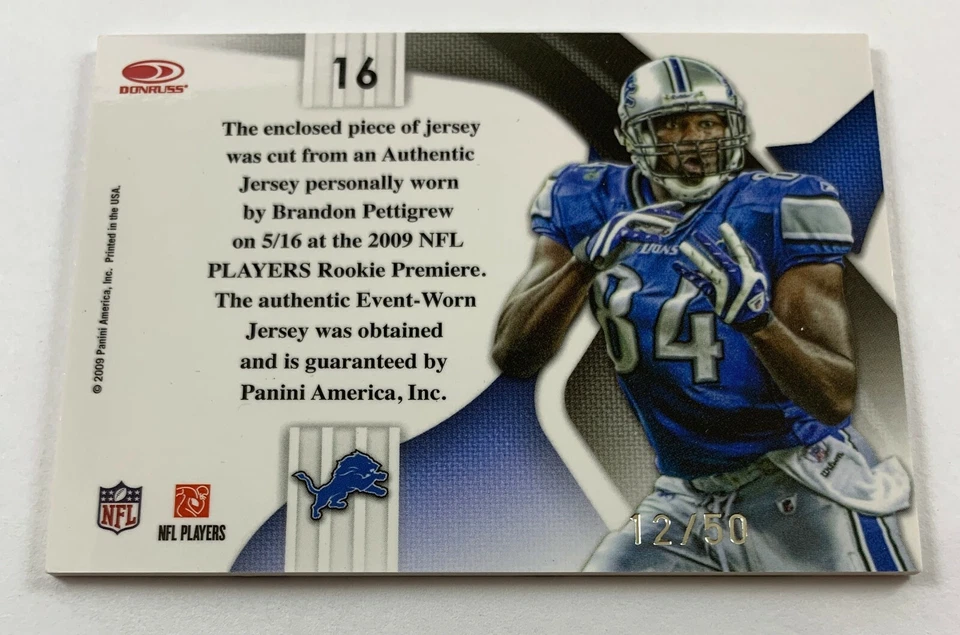 2009 Playoff National Treasures Brandon Pettigrew Colossal Relic FRA15 - Image 2 of 2