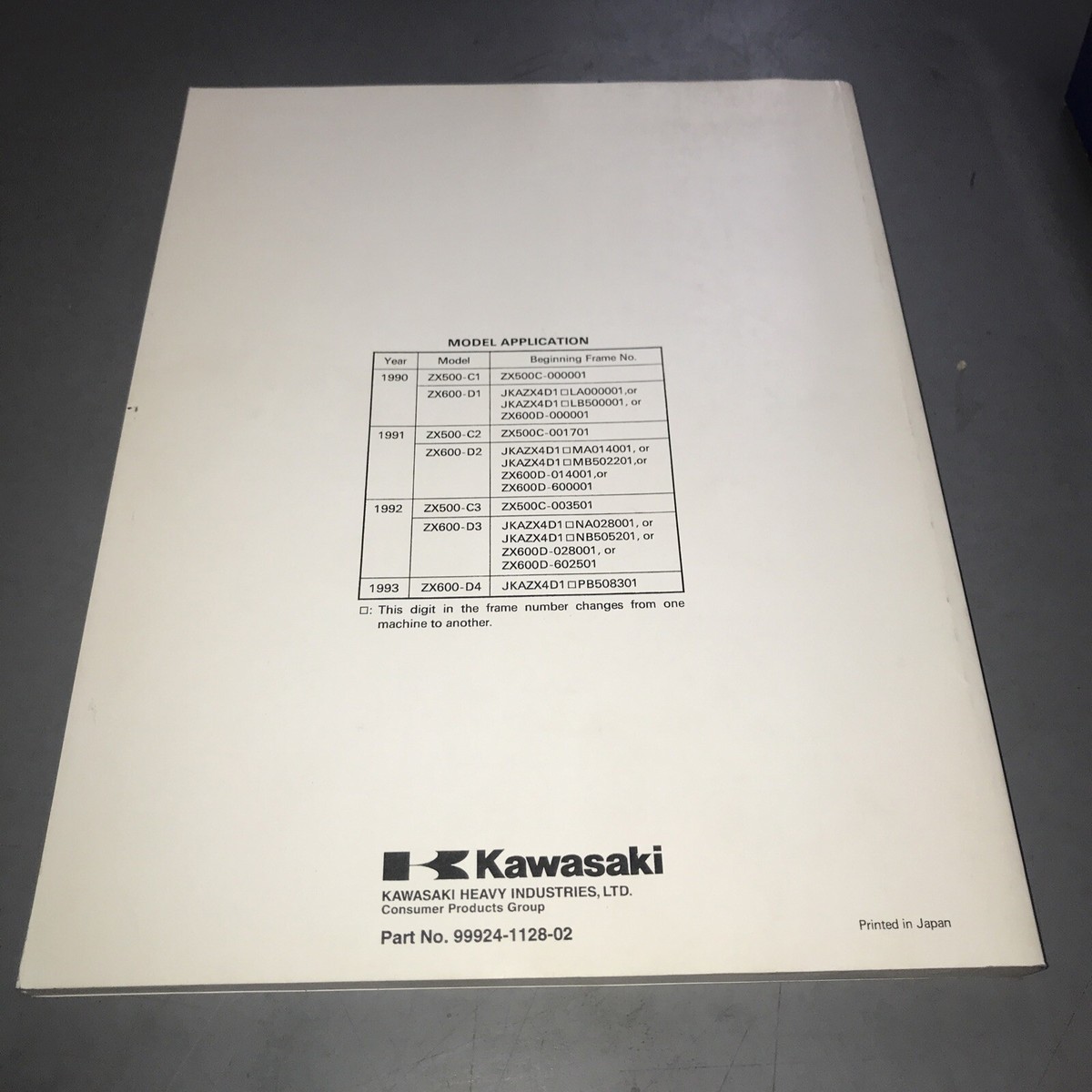 Aページ Kawasaki Parts Manual & Service Information Microfiche ZX1000-A1
